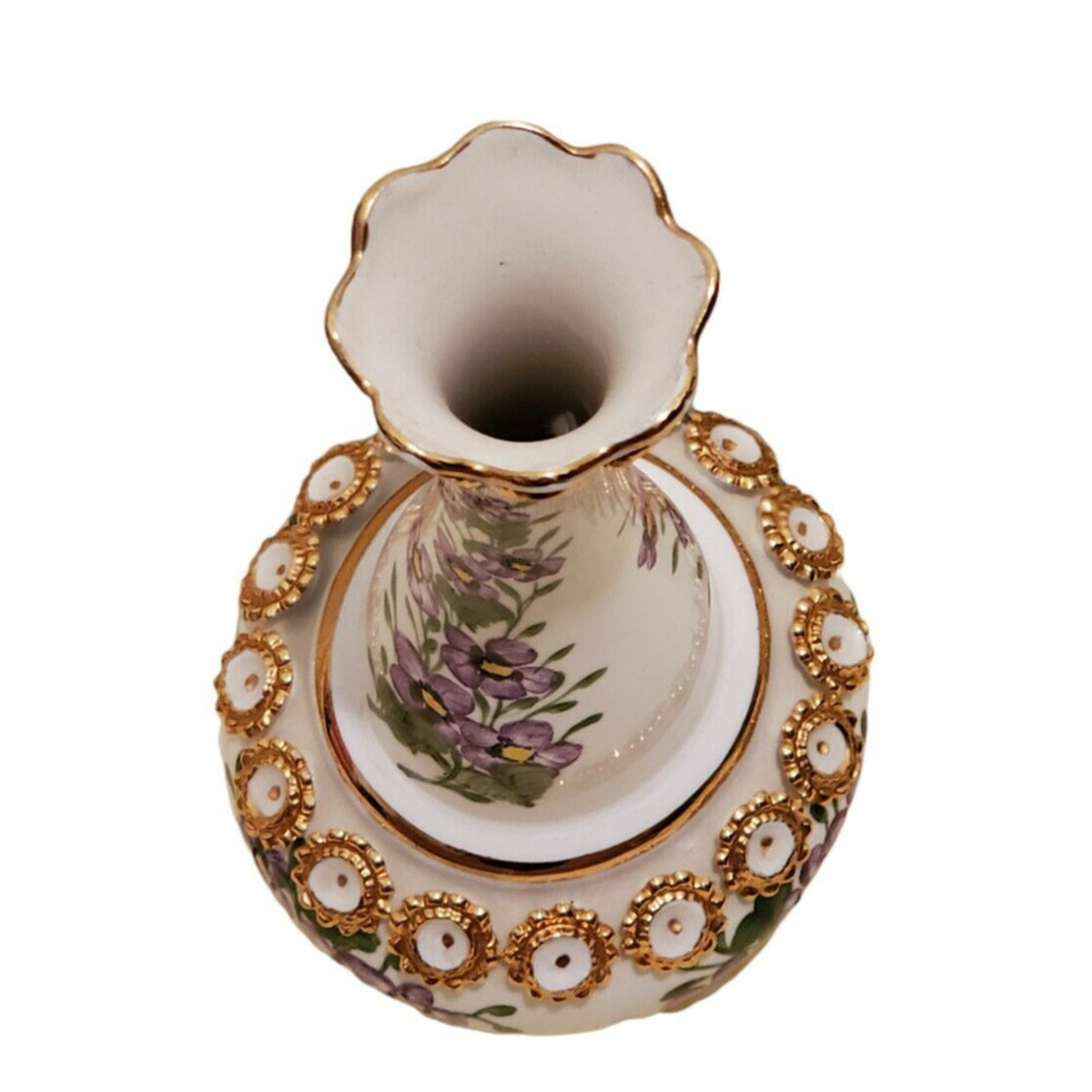 Vintage Sumerbank YPS Porcelain Vase Handpainted Floral Flower Lilac Gold Trim - Picture 3 of 4